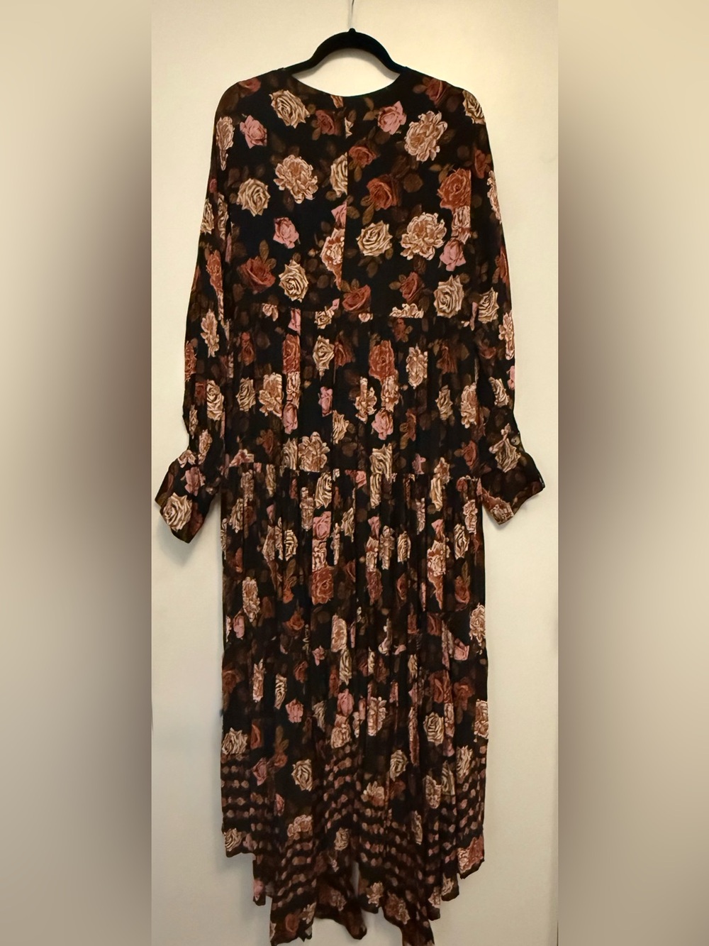 Free People Rows of Roses Women's Black Floral V-Neck Maxi Dress L - Picture 9 of 10